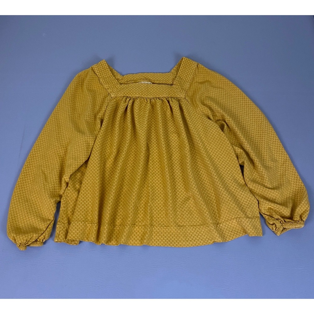 Universal Thread Blouse Women's XL Mustard Yellow Textured Square‎ Neck Peasant